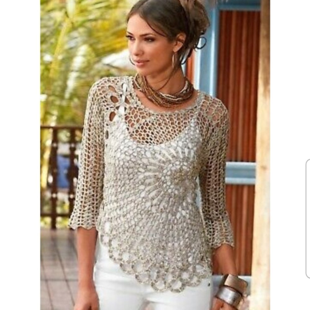 Boston Proper Daring Crochet Sweater Size S